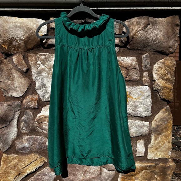 Old Navy Silk Tank Top Sz Large Ruffled V Neck Boho Minimalist Dainty Green - Picture 4 of 8